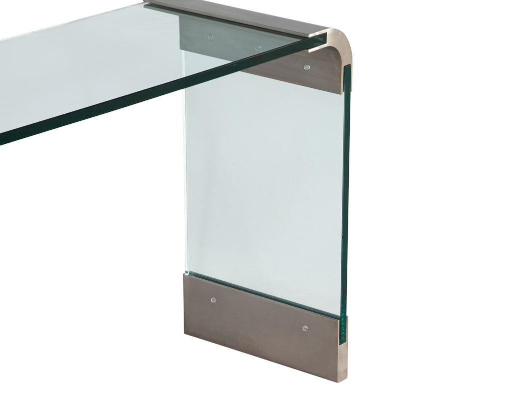American Mid-Century Modern Curved Glass and Stainless-Steel Console Table by Pace For Sale