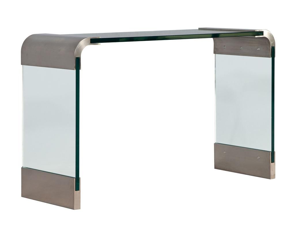 Stainless Steel Mid-Century Modern Curved Glass and Stainless-Steel Console Table by Pace For Sale