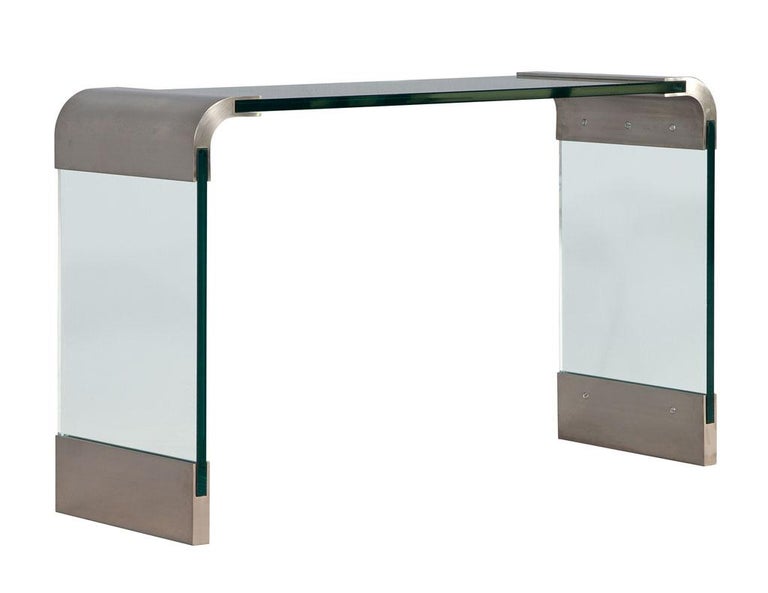 Mid-Century Modern Curved Glass and Stainless-Steel Console Table by Pace For Sale 3