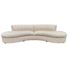 Mid-Century Modern Curved Kidney Shape Sofa in Creme Print Fabric