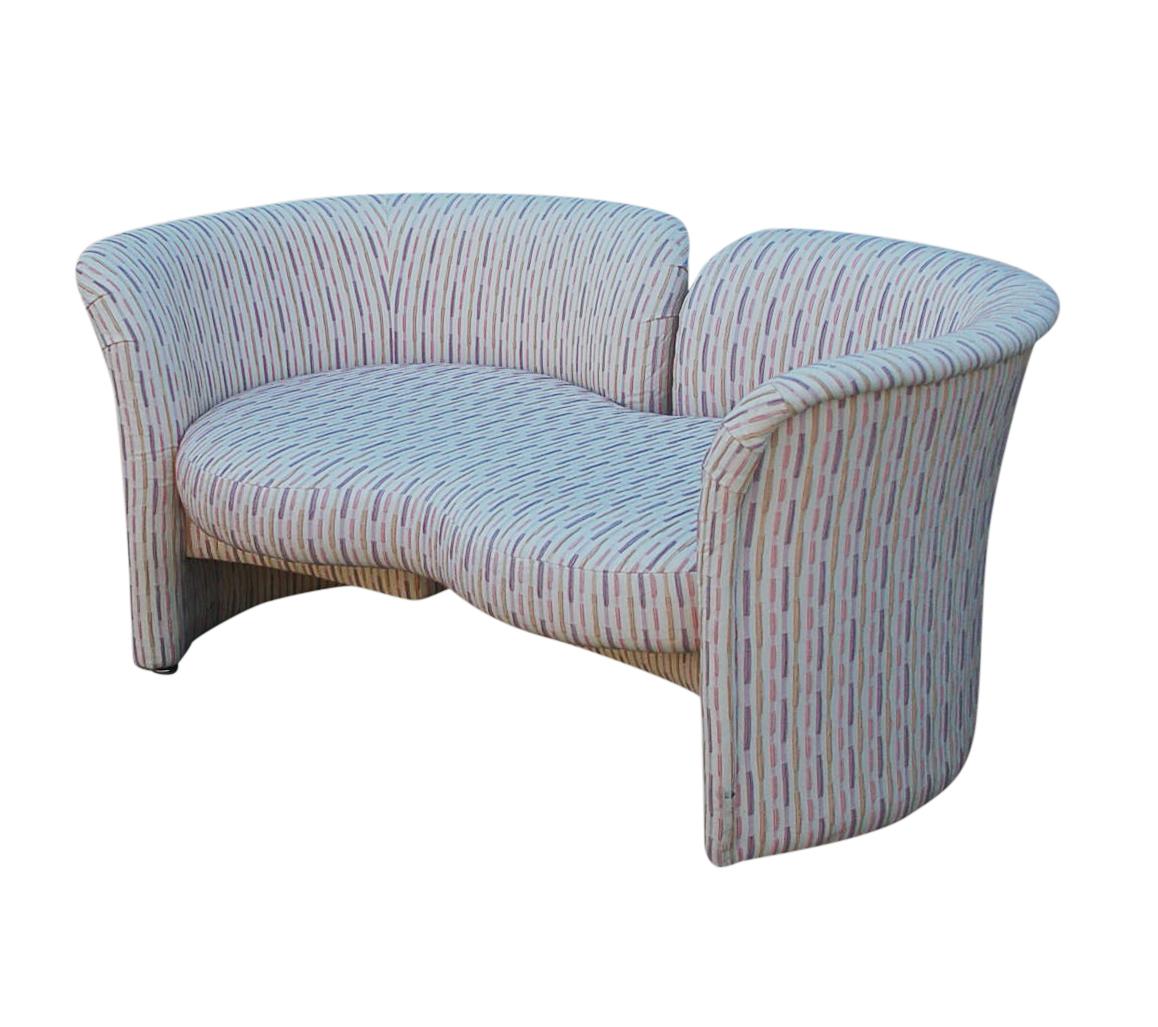 Fabric Mid-Century Modern Curved Loveseat Sofa or Chaise Lounge by Randy Culler