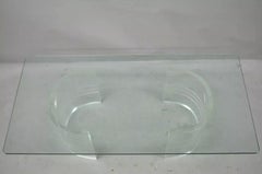 Mid Century Modern Curved Lucite Double Pedestal Rectangular Glass Coffee Table