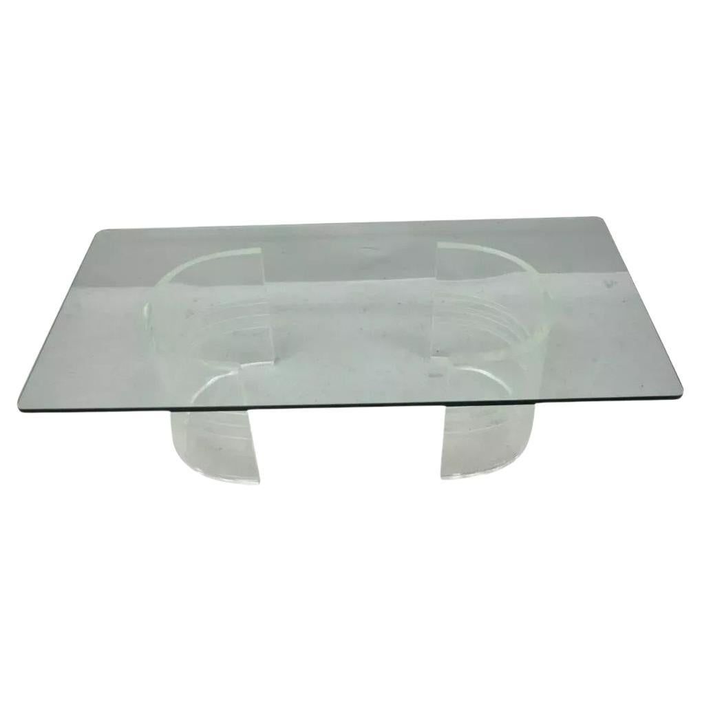 Mid Century Modern Curved Lucite Double Pedestal Rectangular Glass Coffee Table