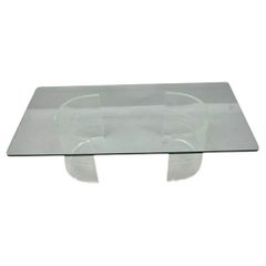 Mid Century Modern Curved Lucite Double Pedestal Rectangular Glass Coffee Table