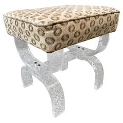 Vintage Mid-Century Modern Curved Lucite Upholstered Stool/ Accent bench. Circa 1970s.