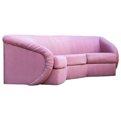 Mid-Century Modern Curved Octagonal Sofa in Pink with Sculptural Arms