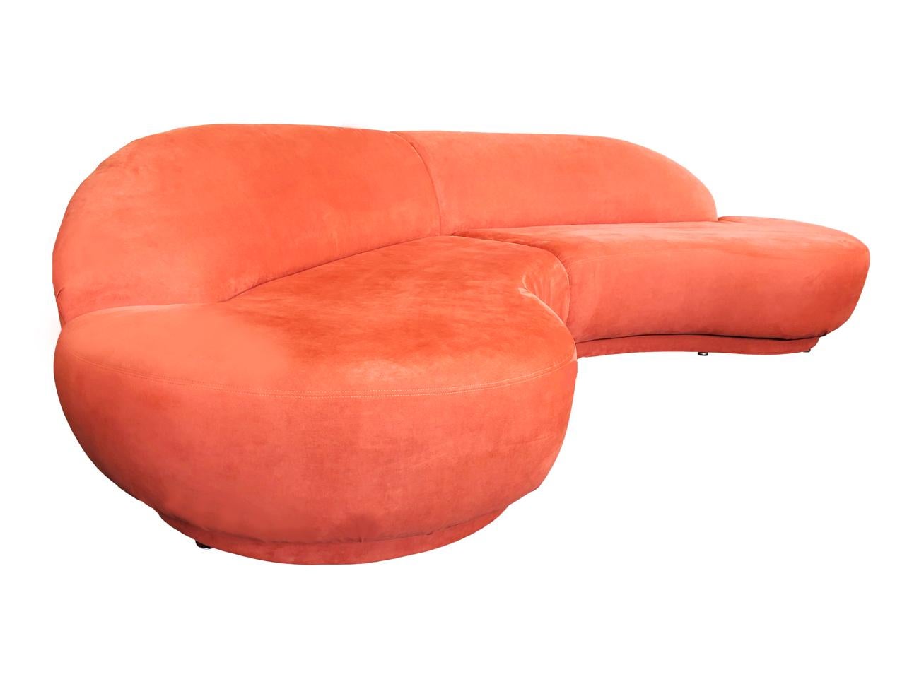 Velvet Mid-Century Modern Curved or Circular Serpentine Sofa by Milo Baughman