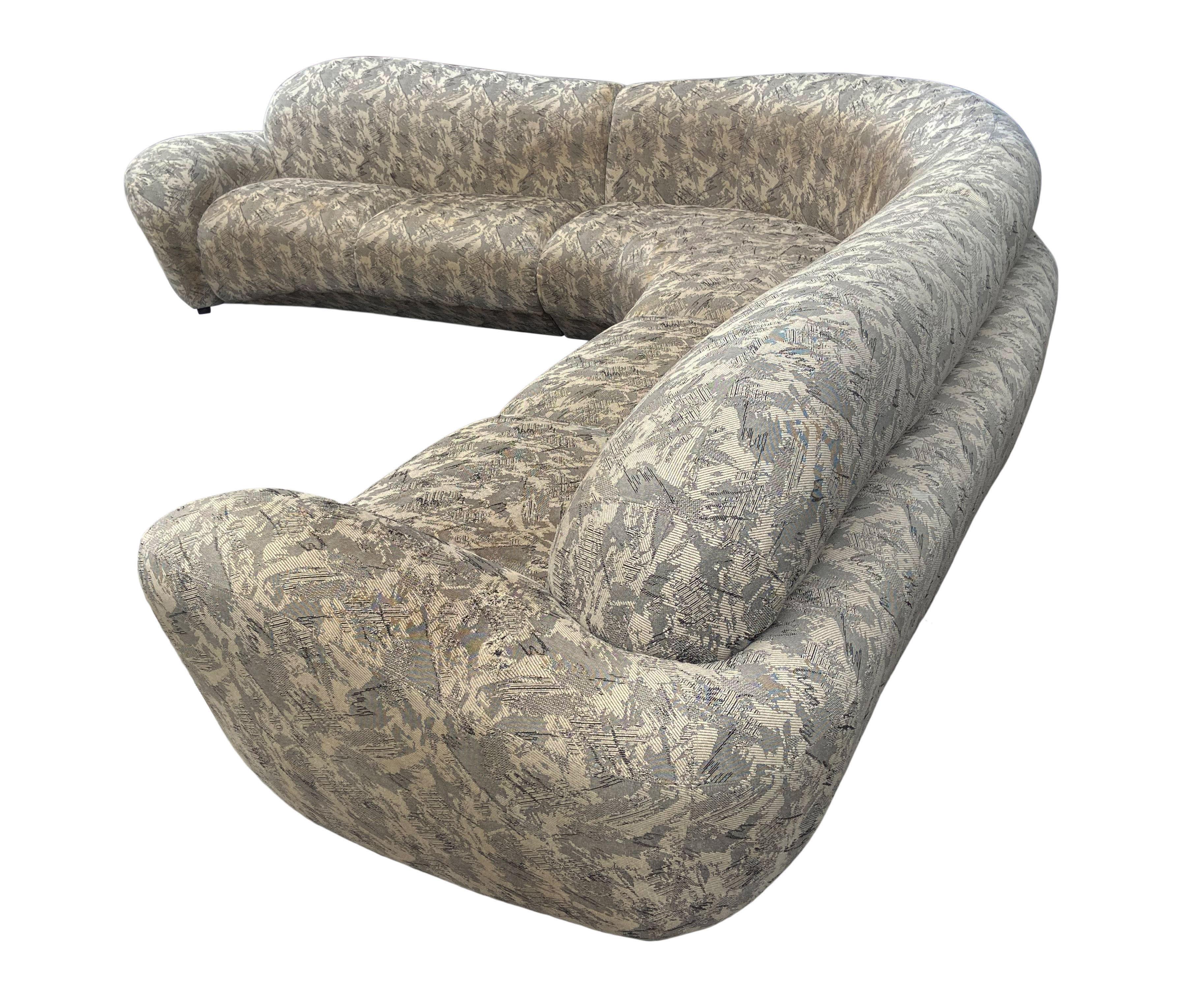 Fabric Mid-Century Modern Curved and Sculptural Sectional Serpentine Sofa by Weiman