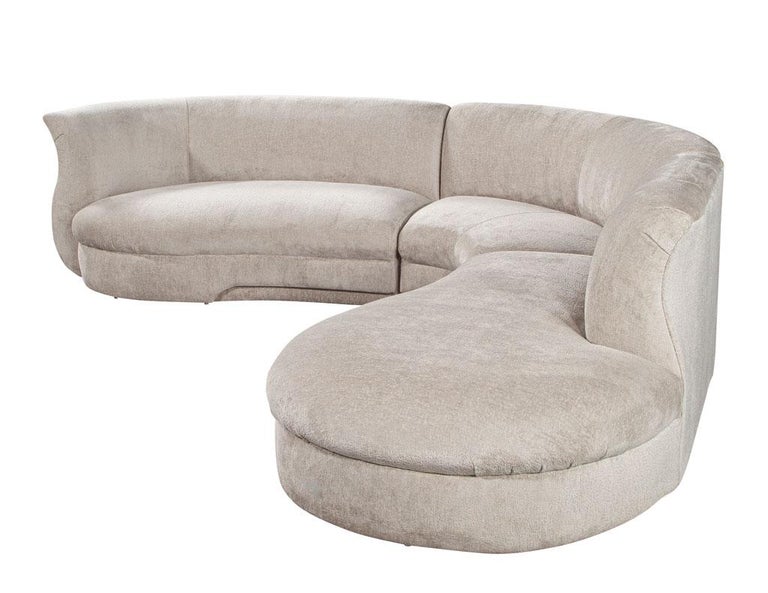 MidCentury Modern Curved Sectional Sofa by Weiman in Grey Fabric USA