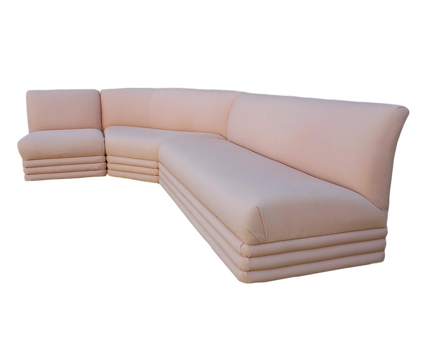 American Mid-Century Modern Curved Sectional Sofa in Pink 