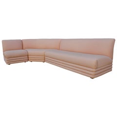 Mid-Century Modern Curved Sectional Sofa in Pink 