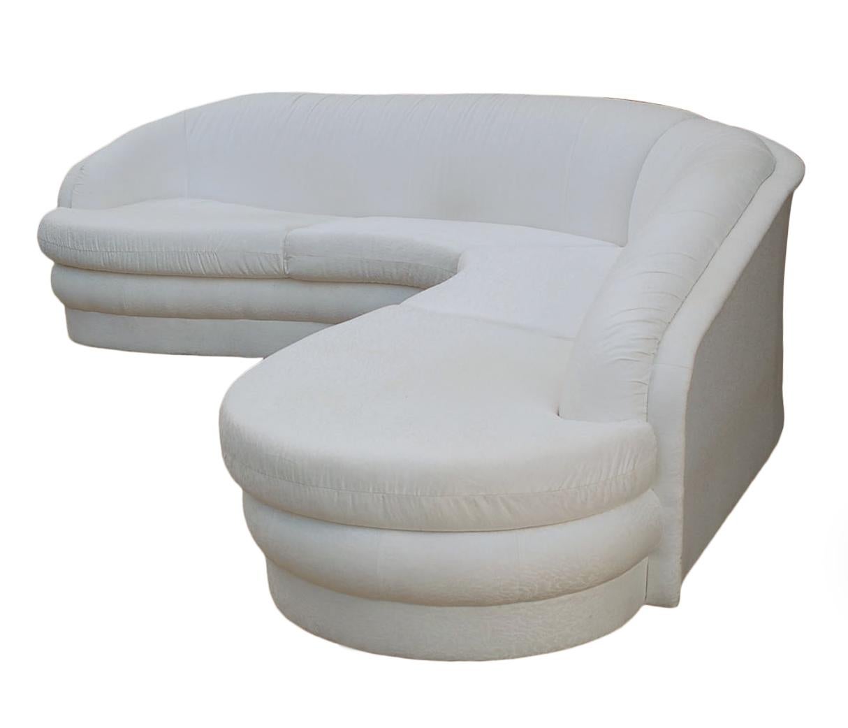 American Mid-Century Modern Curved Serpentine Sectional Sofa in White