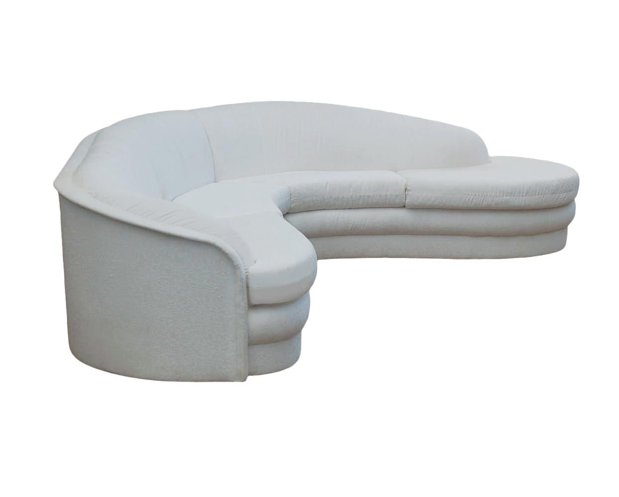 Fabric Mid-Century Modern Curved Serpentine Sectional Sofa in White