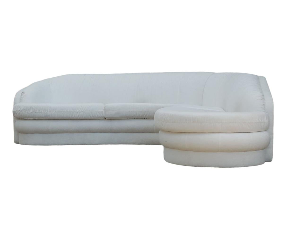 Mid-Century Modern Curved Serpentine Sectional Sofa in White 1