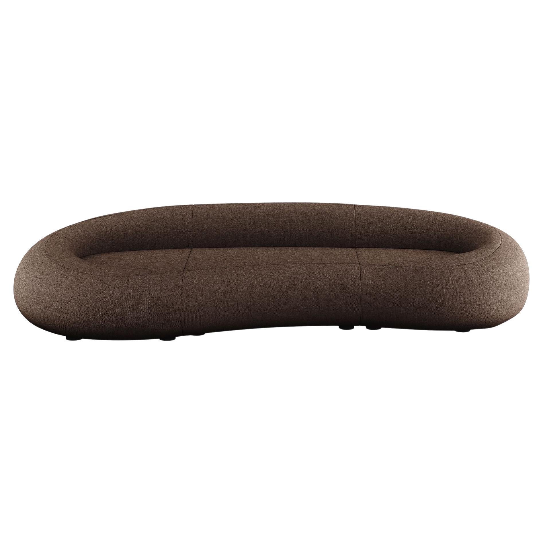 Mid-Century Modern Curved Sofa in Brown Velvet 70's Retro Style