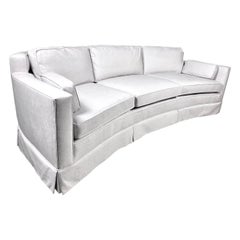 Mid-Century Modern Curved Sofa in French Lelièvre Paris Light Grey Velveteen