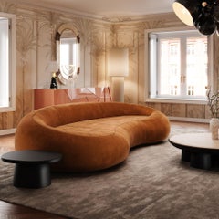 Mid-Century Modern Curved Sofa in Yellow Mustard Velvet 70's Retro Style