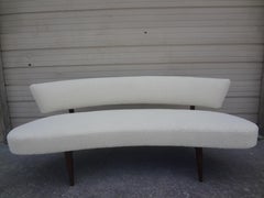 Mid-Century Modern Curved Floating Sofa Upholstered in White Bouclé