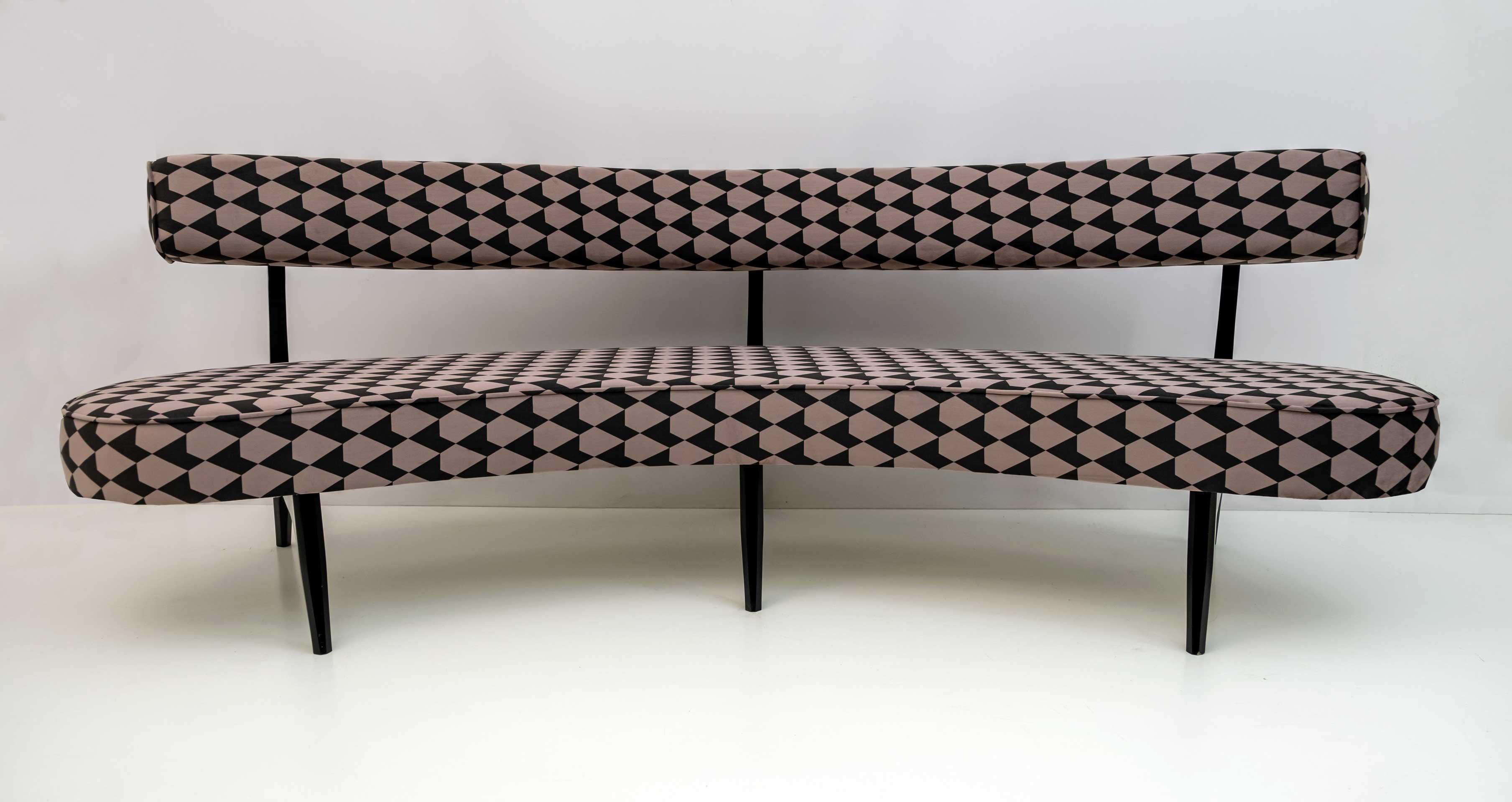Ebonized Mid-Century Modern Curved Sofa For Sale