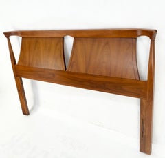 Mid-Century Modern Curved Walnut Queen Size Headboard Bed