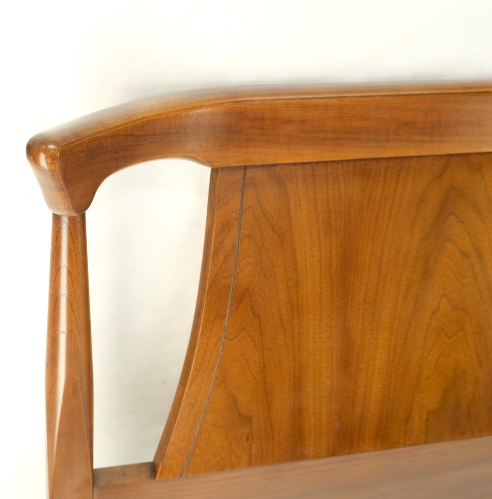 American Mid-Century Modern Curved Walnut Queen Size Headboard Bed