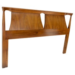 Mid-Century Modern Curved Walnut Queen Size Headboard Bed
