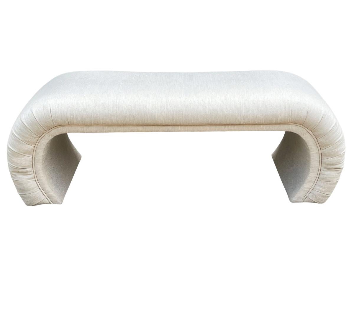 Waterfall Style Bench Mid-Century Modern Curved Waterfall Upholstered Bench in White at ...