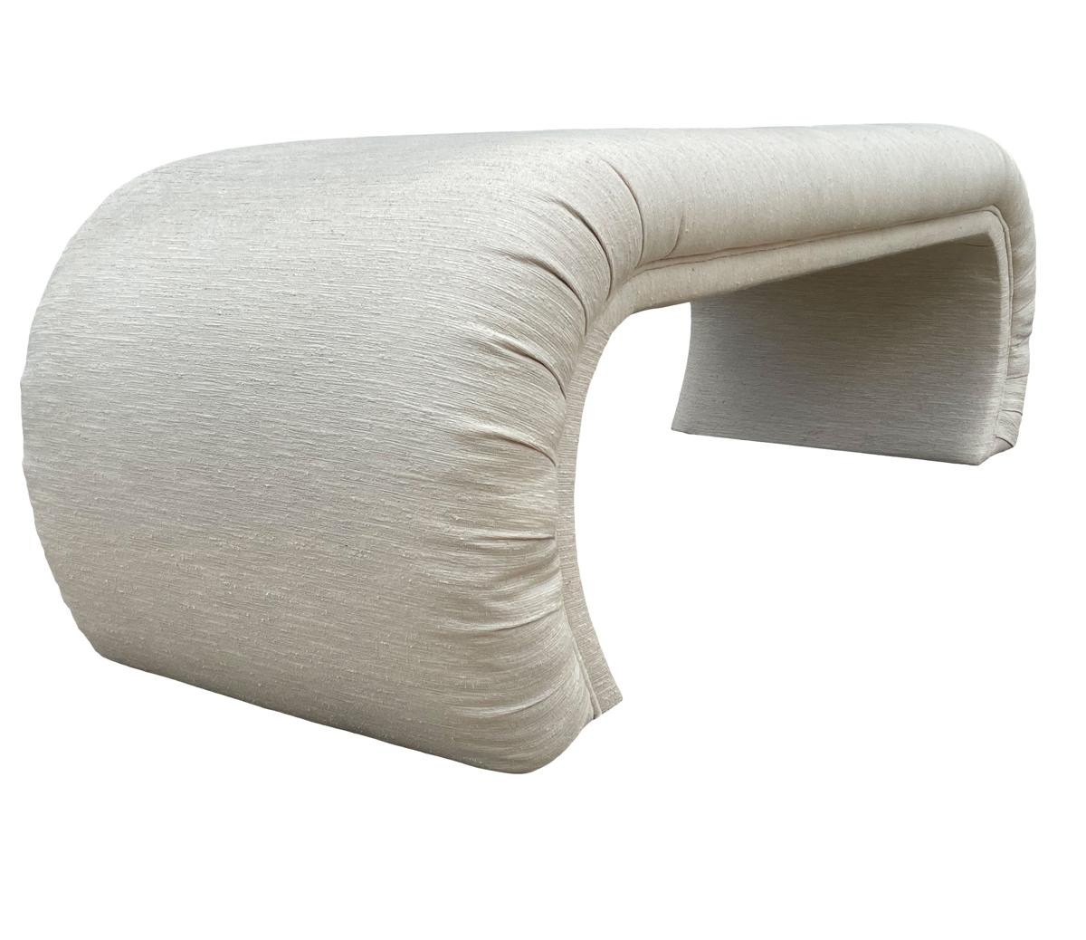 Waterfall Style Bench Mid-Century Modern Curved Waterfall Upholstered Bench in White at ...