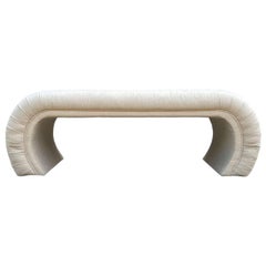 Mid-Century Modern Curved Waterfall Upholstered Bench in White