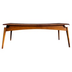 Mid-Century Modern Curved Woven Cane Bench by Baker