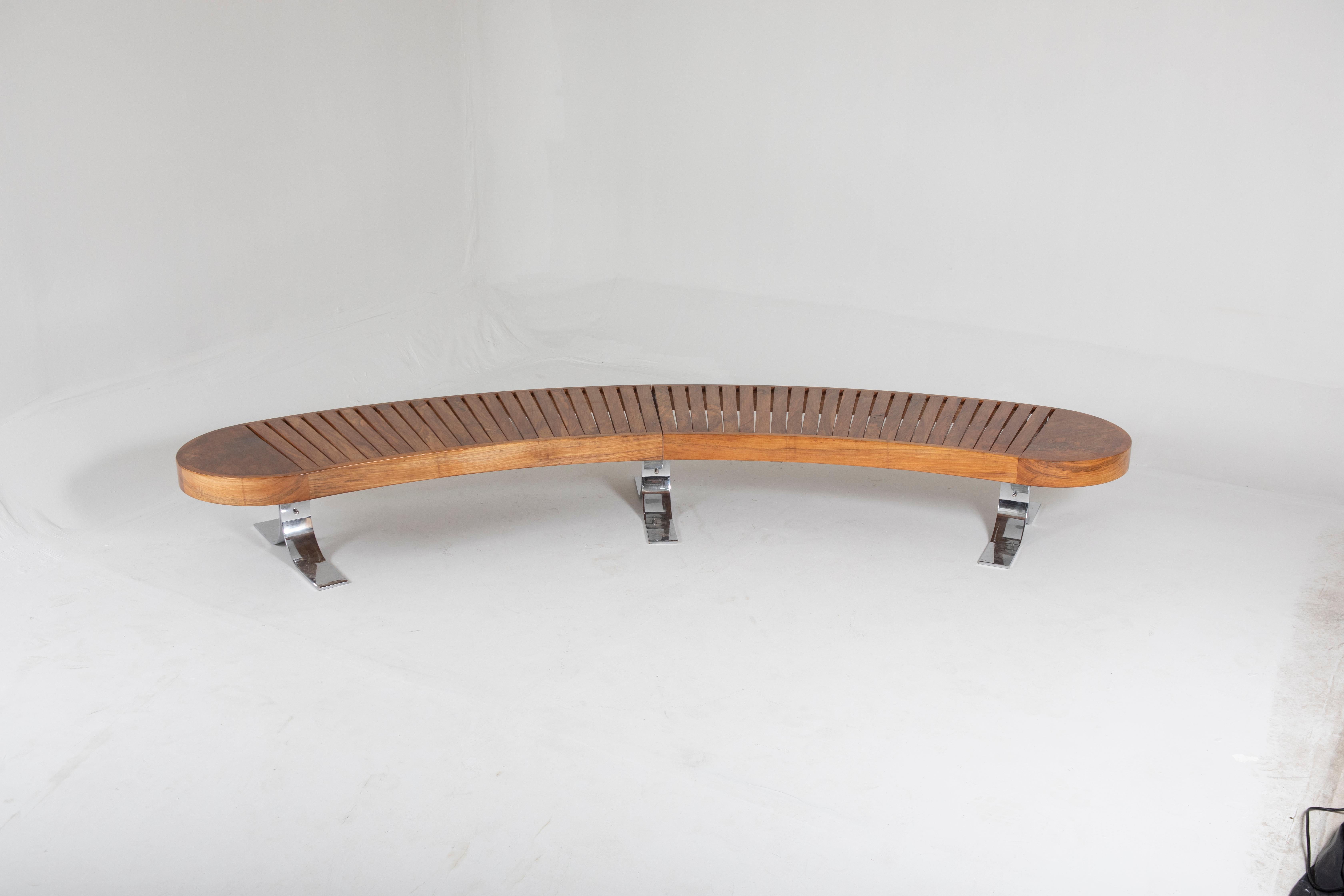 Metalwork Mid-Century Modern CurvedBench by Carlo Hauner & Martin Eisler for Forma, 1960s For Sale