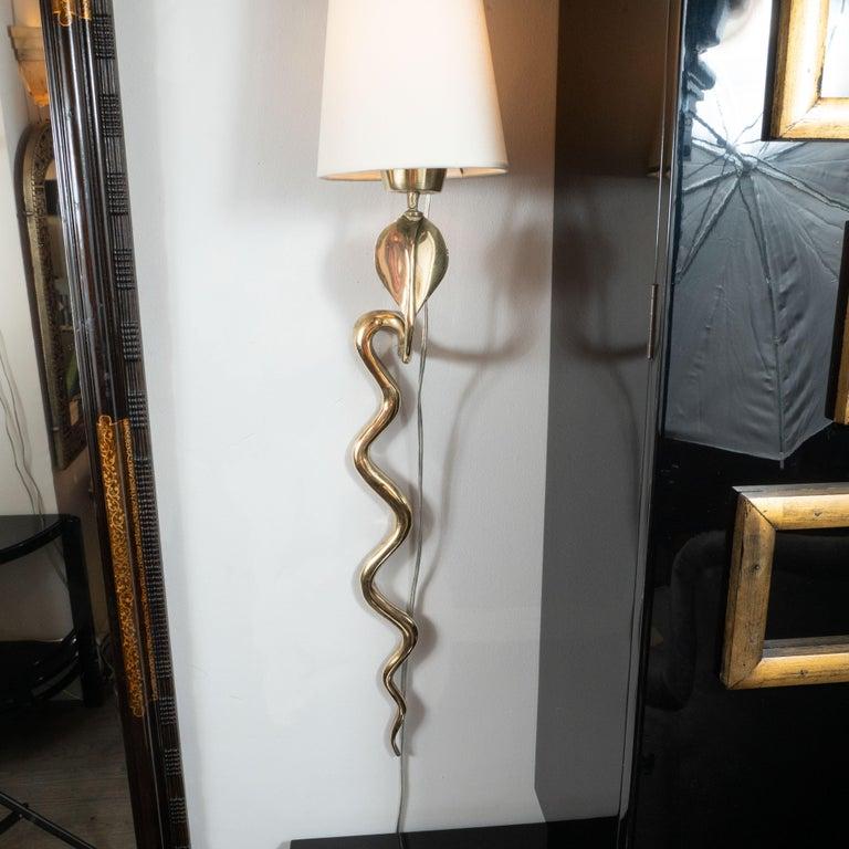 French Mid-Century Modern Curvilinear Brass Cobra Snake Sconce For Sale