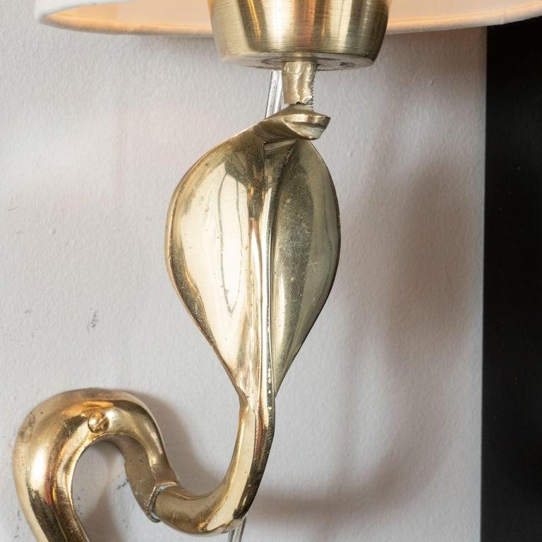 Mid-Century Modern Curvilinear Brass Cobra Snake Sconce For Sale 1