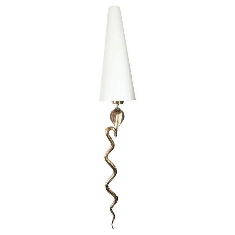 Mid-Century Modern Curvilinear Brass Cobra Snake Sconce For Sale