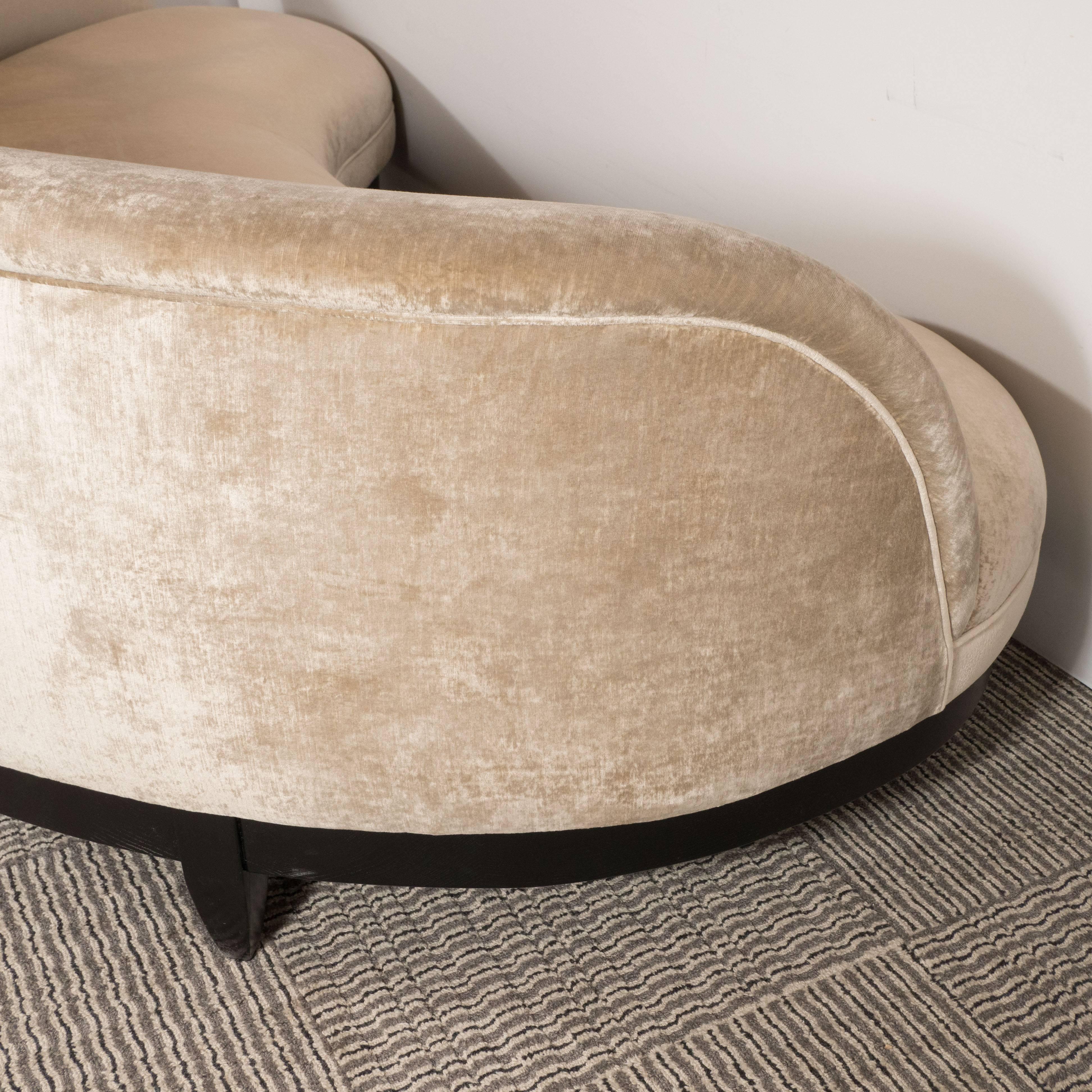 Mid-Century Modern Curvilinear Champagne Velvet Sofa, in the Manner of Royère 2