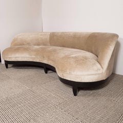 Mid-Century Modern Curvilinear Champagne Velvet Sofa, in the Manner of Royère