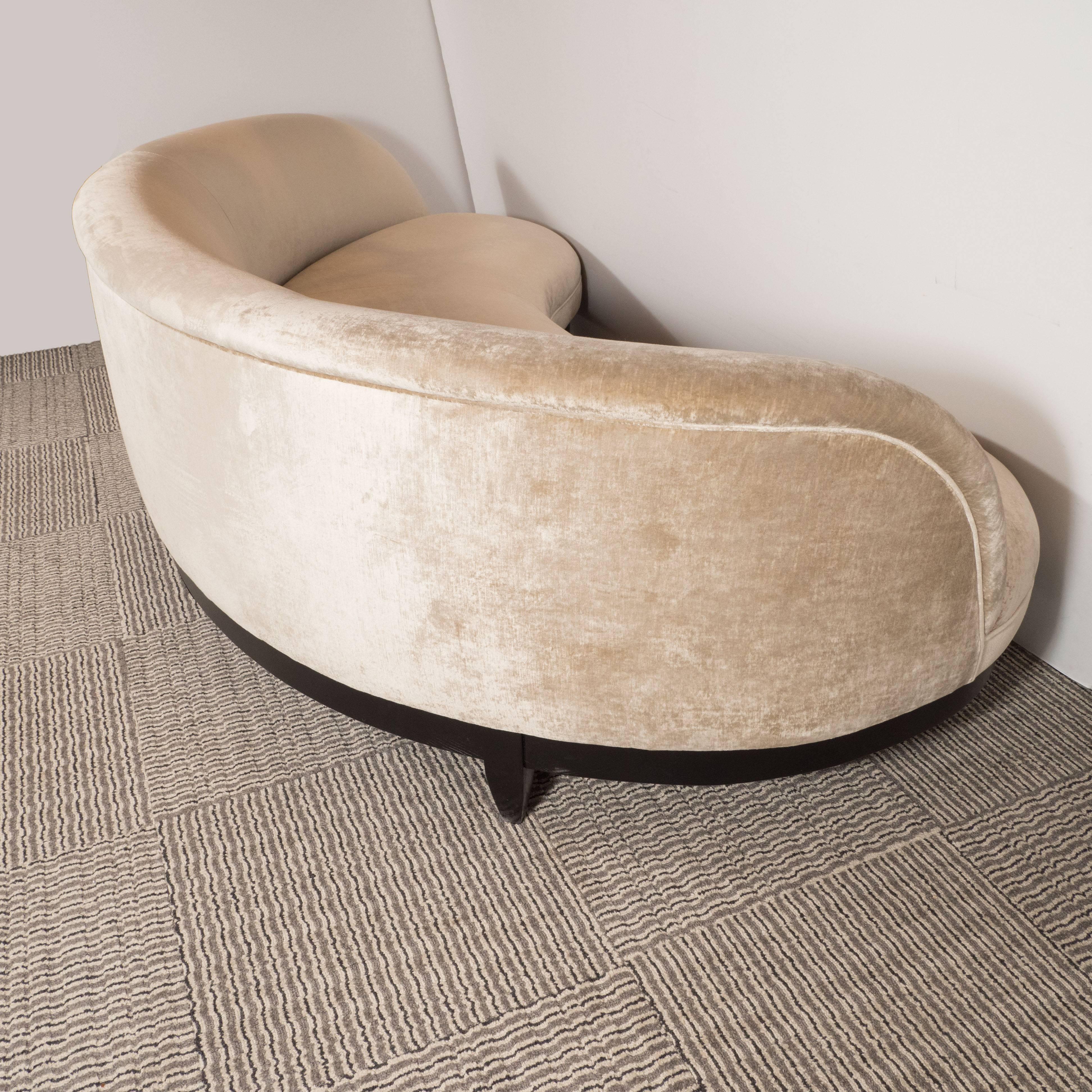 French Mid-Century Modern Curvilinear Champagne Velvet Sofa, in the Manner of Royère