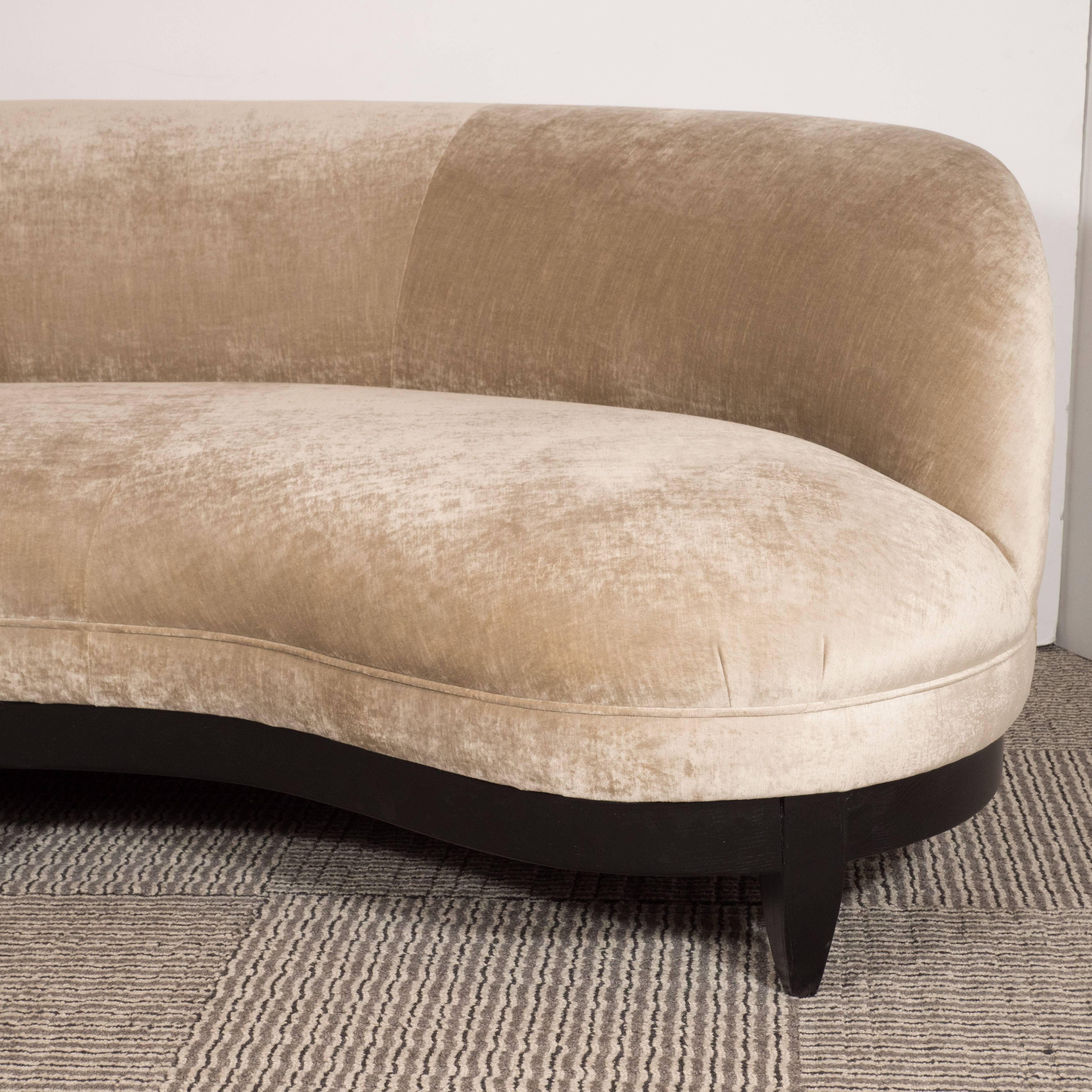 Mid-20th Century Mid-Century Modern Curvilinear Champagne Velvet Sofa, in the Manner of Royère