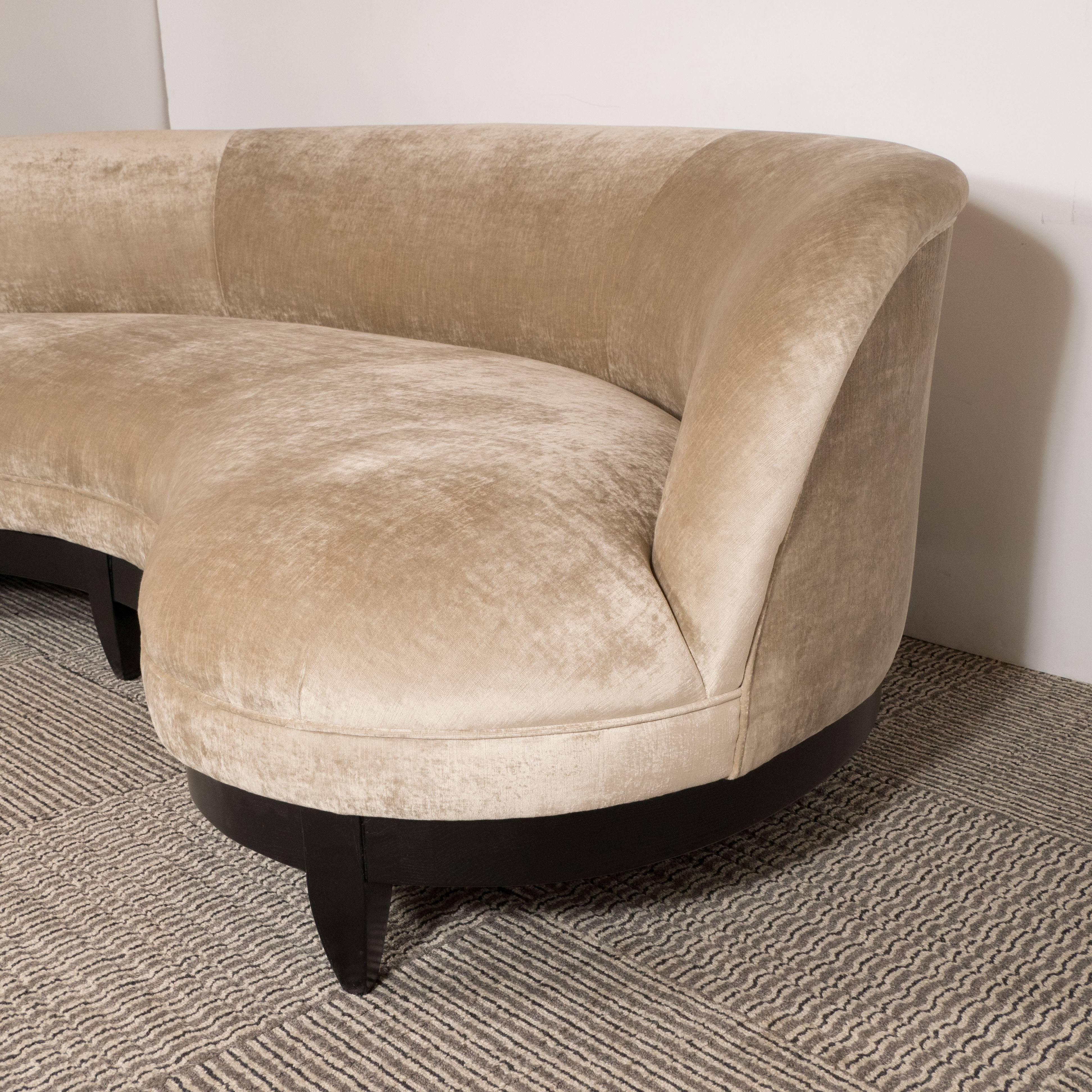 Mid-Century Modern Curvilinear Champagne Velvet Sofa, in the Manner of Royère 1