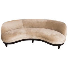 Mid-Century Modern Curvilinear Champagne Velvet Sofa, in the Manner of Royère