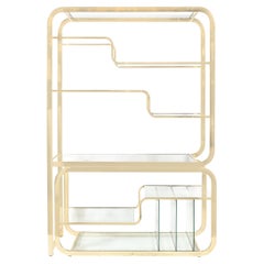 Etagere curvilineo in ottone lucido e vetro di Milo Baughman, stile metà del secolo scorso