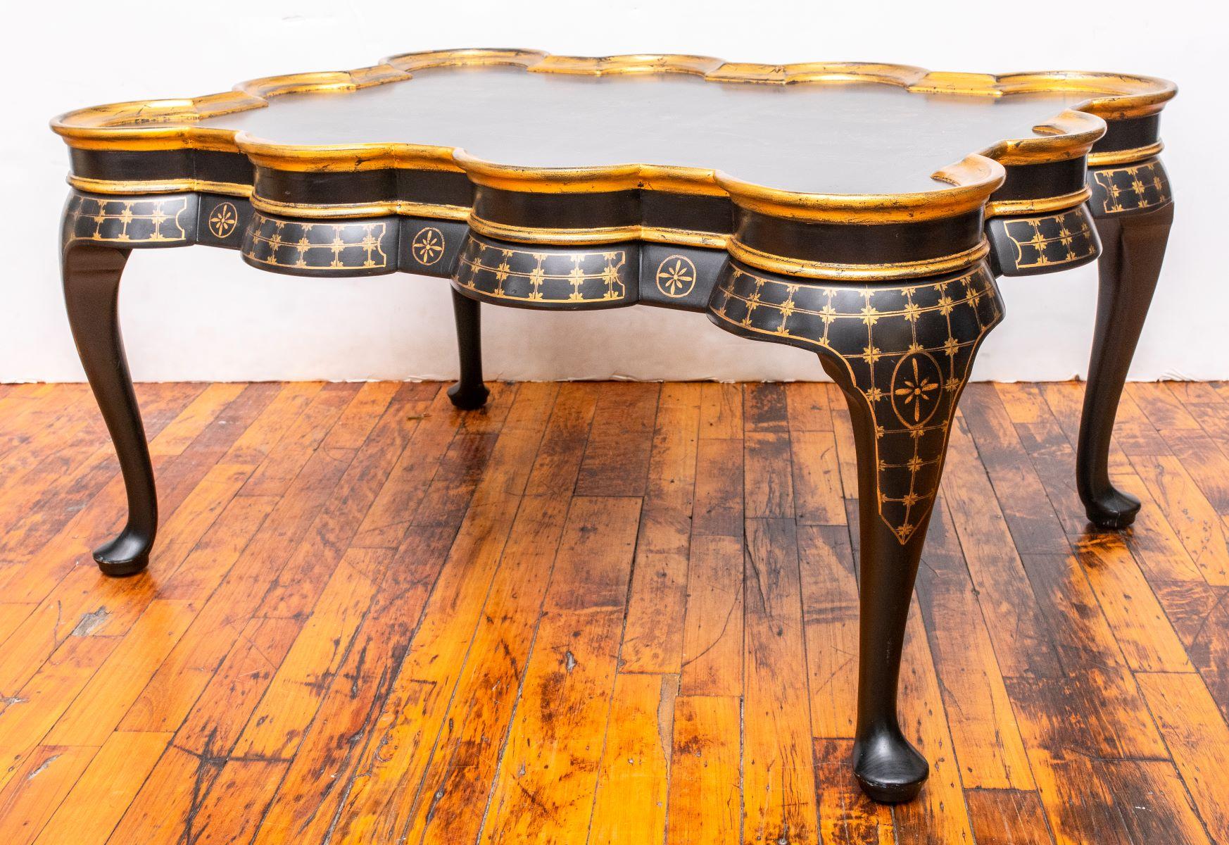 American Mid-Century Modern Custom Black and Gold Chinese Chinoiserie Wood Coffee Table