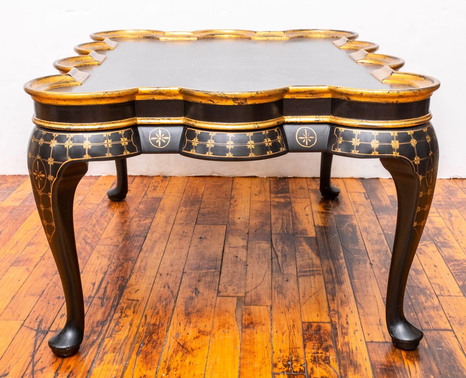 Mid-Century Modern Custom Black and Gold Chinese Chinoiserie Wood Coffee Table In Good Condition In New York, NY
