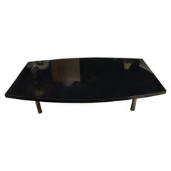 Mid-Century Modern Custom Black Lacquer and Chrome Boat Coffee Cocktail Table