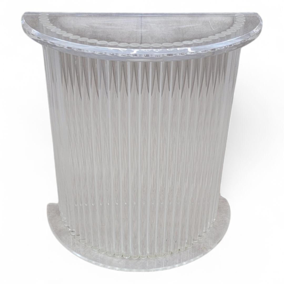 Mid Century Modern Custom Lucite Cylinder Demilune Pedestal/Console For Sale 1