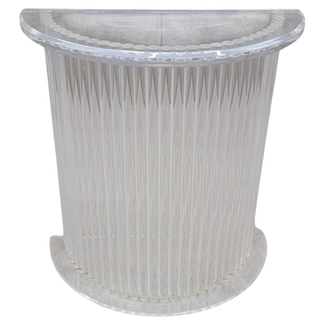 Mid Century Modern Custom Lucite Cylinder Demilune Pedestal/Console For Sale