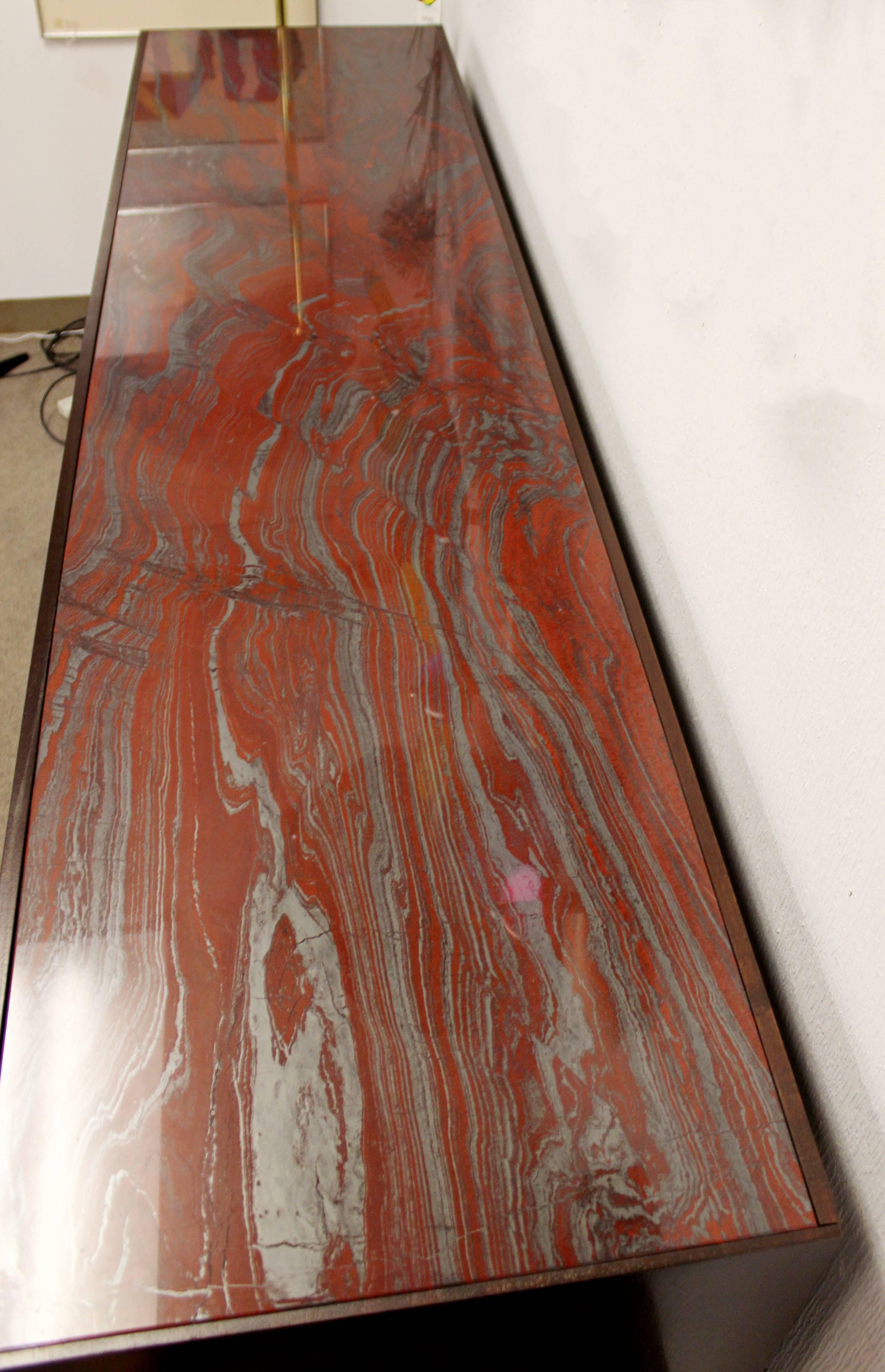 Mid-Century Modern Custom-Made Mahogany Credenza Red Granite Top Baker Style 3