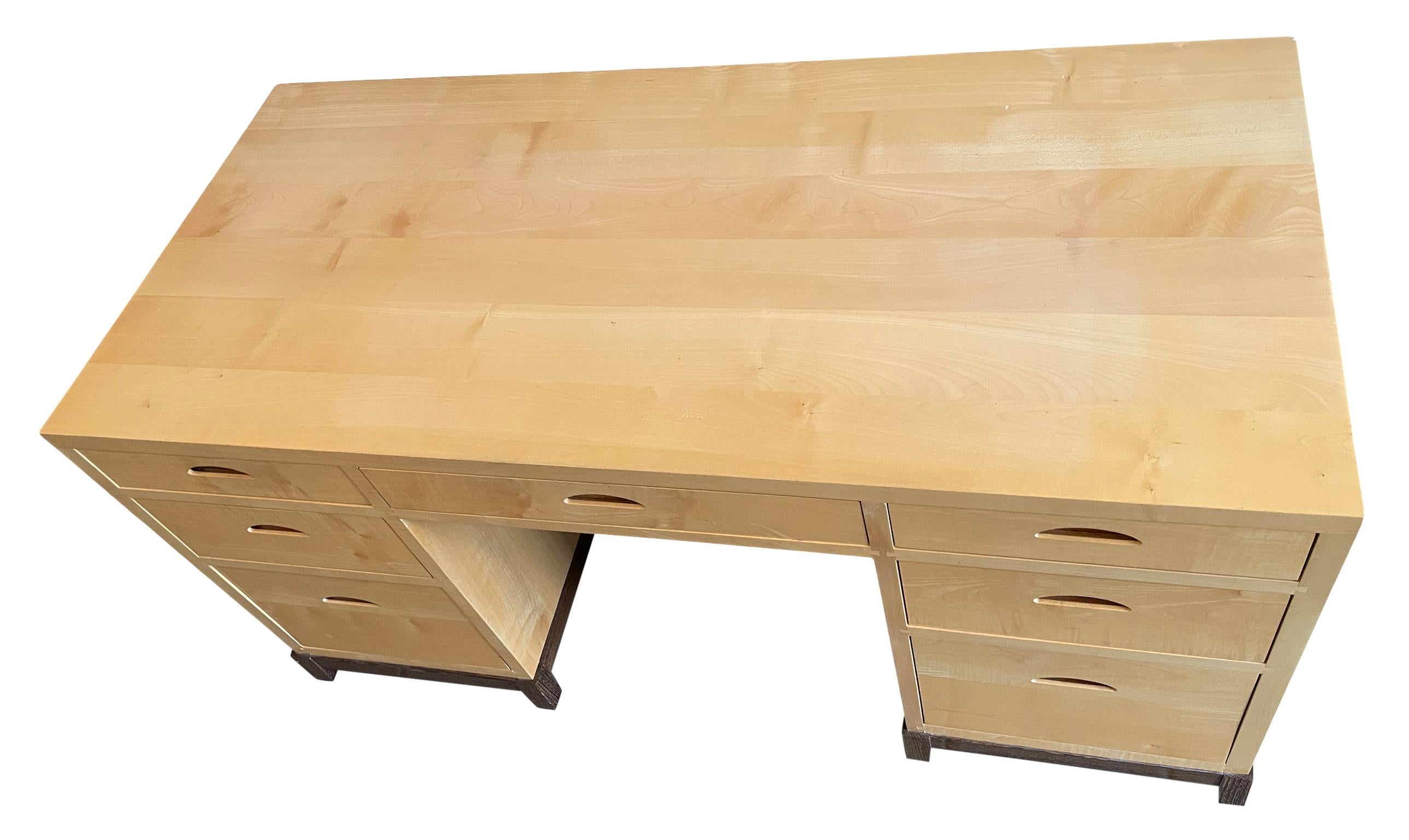 Woodwork Mid-Century Modern Custom Studio Craft American 7 Drawer Solid Maple Desk  For Sale
