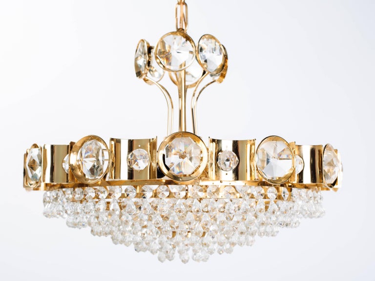 Hollywood Regency Cut Crystal and Gold Plated Chandelier by Lobmeyr, c. 1960's For Sale