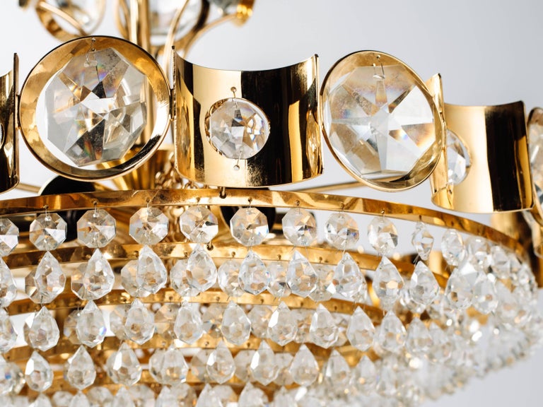 Mid-20th Century Hollywood Regency Cut Crystal and Gold Plated Chandelier by Lobmeyr, c. 1960's For Sale
